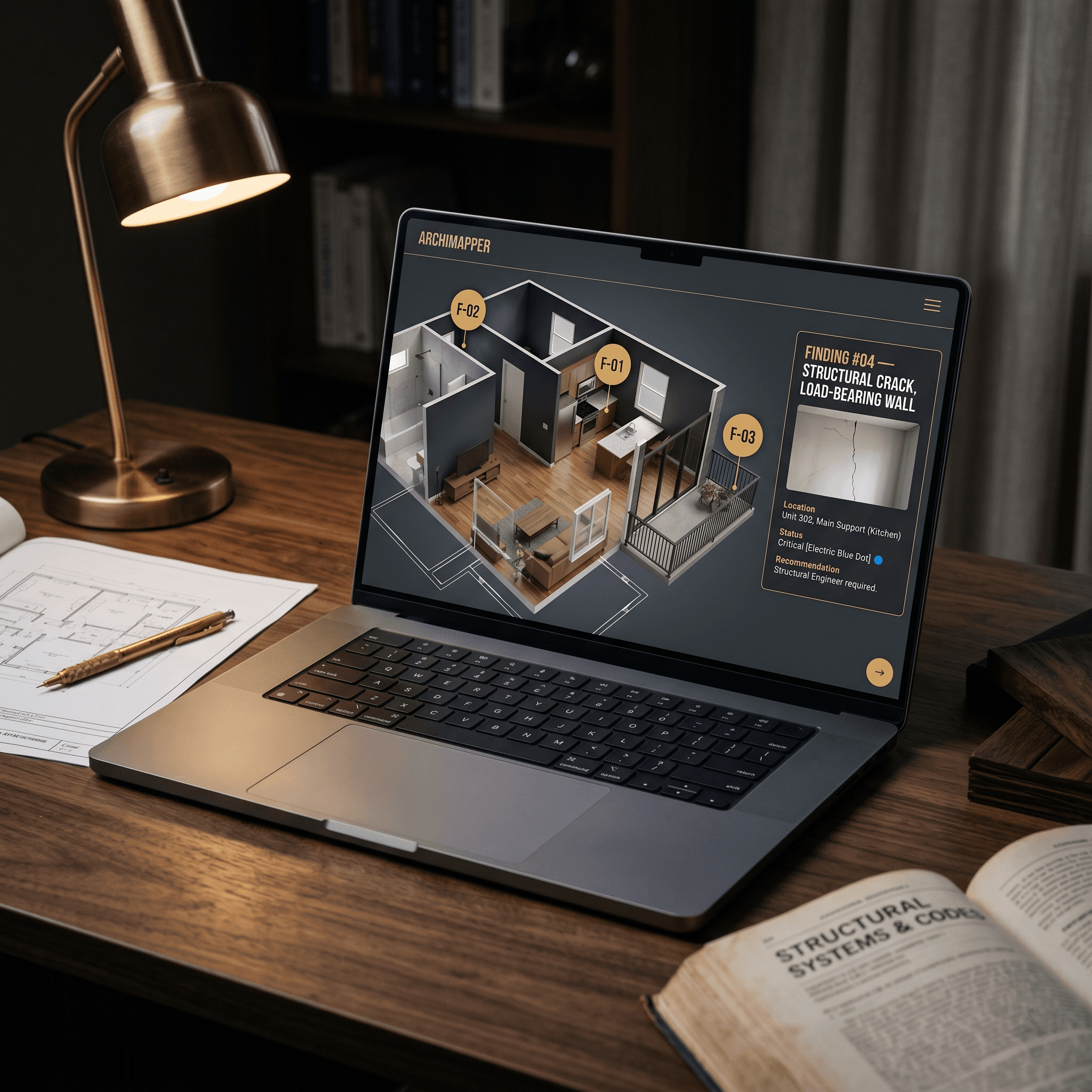 Proprietary 360° HD Digital Twin walkthrough preview rendered on a laptop — Terra Firma Israel Premium deliverable